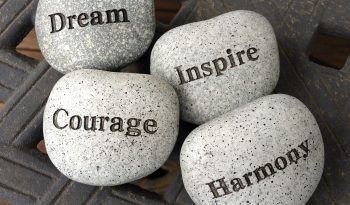 dream, inspire, courage, harmony stones
